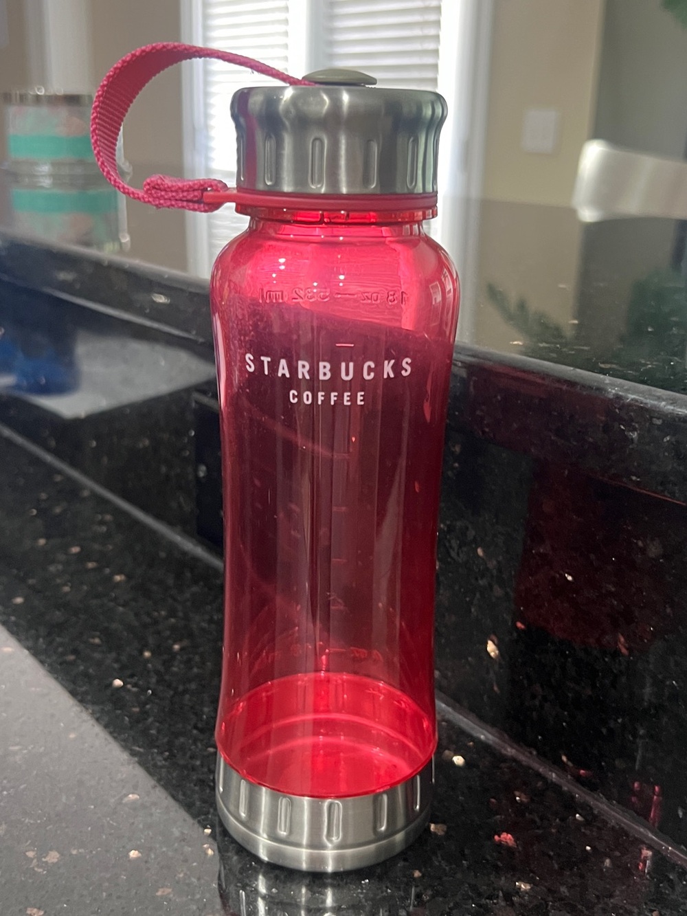 Vintage Starbucks Hot Pink Water Tumbler Attached With Fabric to Twist Lid